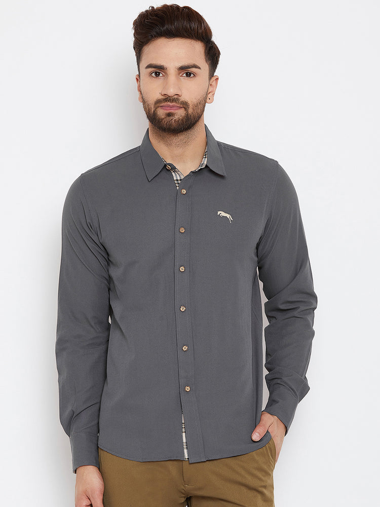 JUMP USA Men Grey Regular Fit Solid Casual Shirt - JUMP USA
