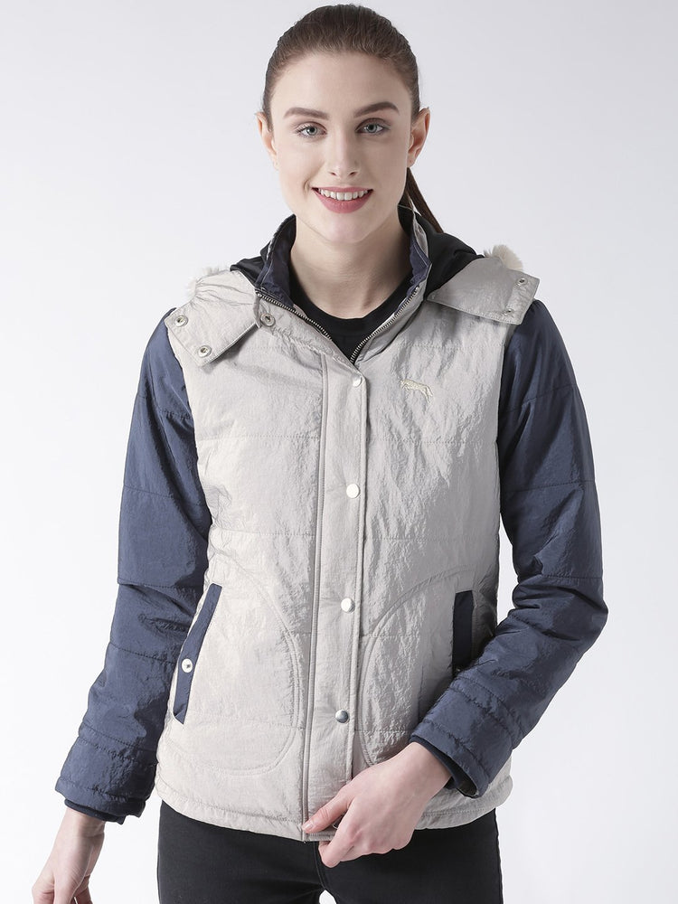 Women 's Polyster Casual Long Sleeve Grey Winter Jacket - JUMP USA (1568777568298)
