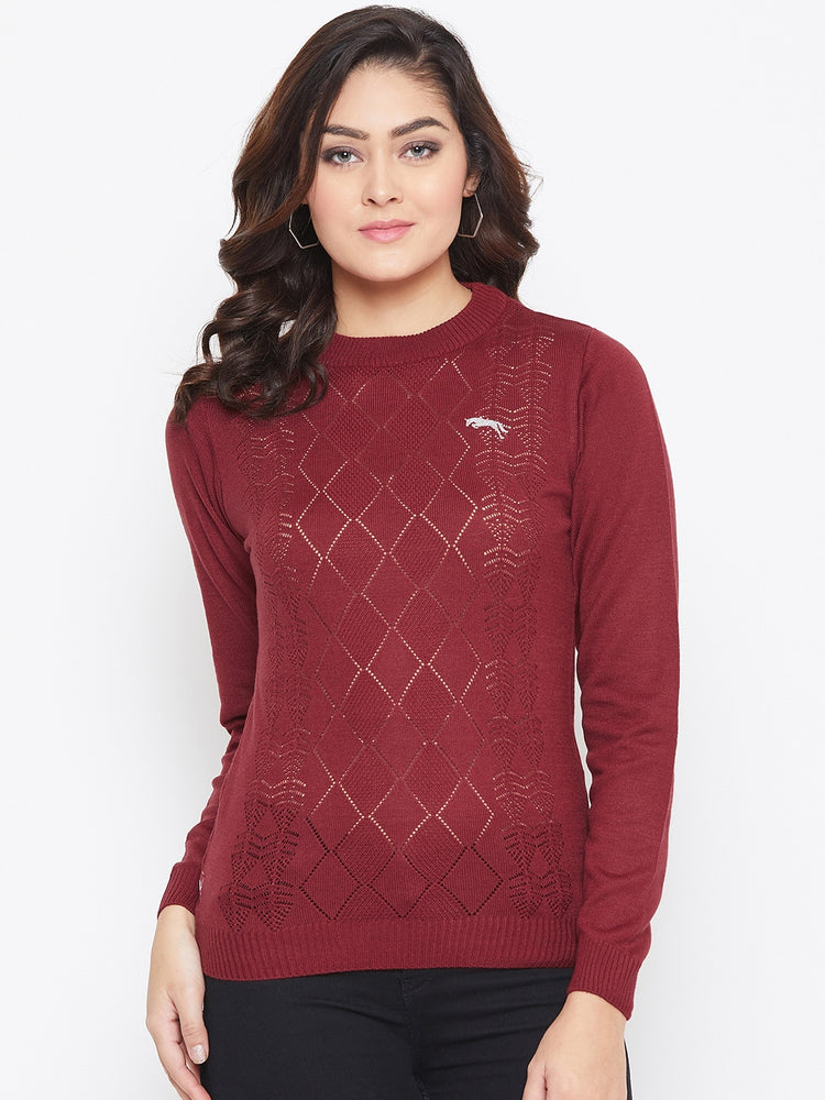 JUMP USA Women Red Self Design Sweater - JUMP USA