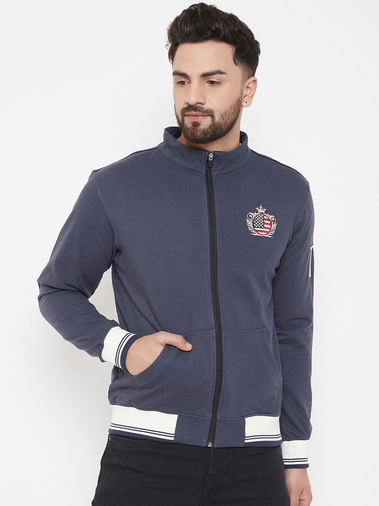 JUMP USA Men Navy Blue Solid Bomber Jacket - JUMP USA