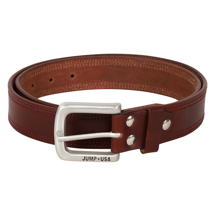 Men Leather Brown Belts With Metal Buckle - JUMP USA