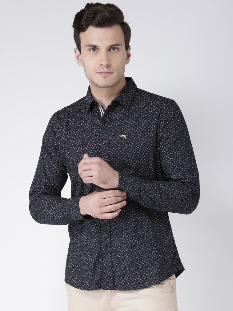 Men Casual Printed Navy Blue Shirts - JUMP USA