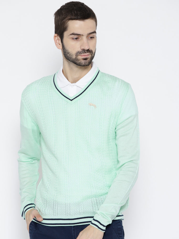 Men Teal Self Design Pullover - JUMP USA