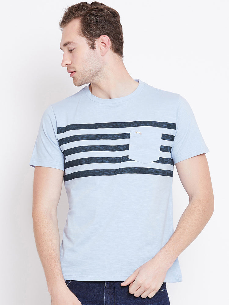 Men Blue Striped Casual T-shirt - JUMP USA