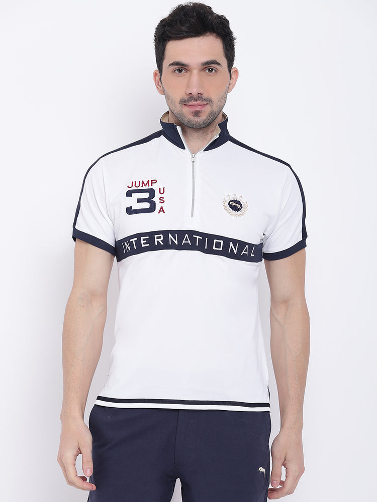 Men Casual Solid White Polo Collar T-Shirt - JUMP USA