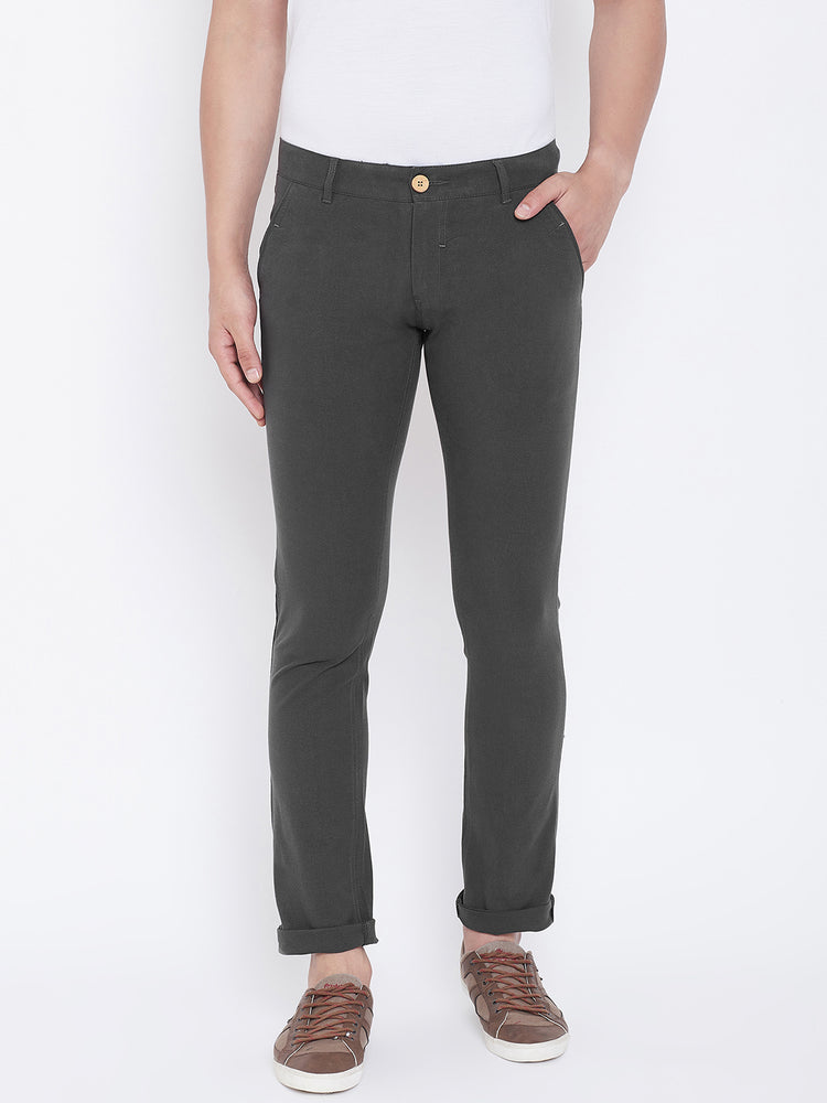 JUMP USA Men Charcoal Casual Slim Fit Solid Chinos - JUMP USA