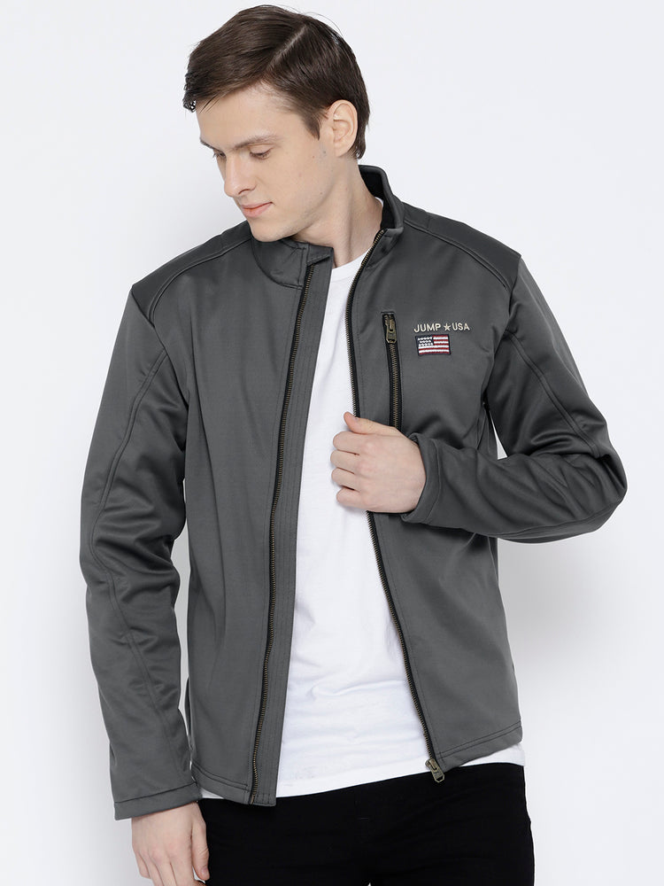 Men Charcoal Solid Jacket - JUMP USA