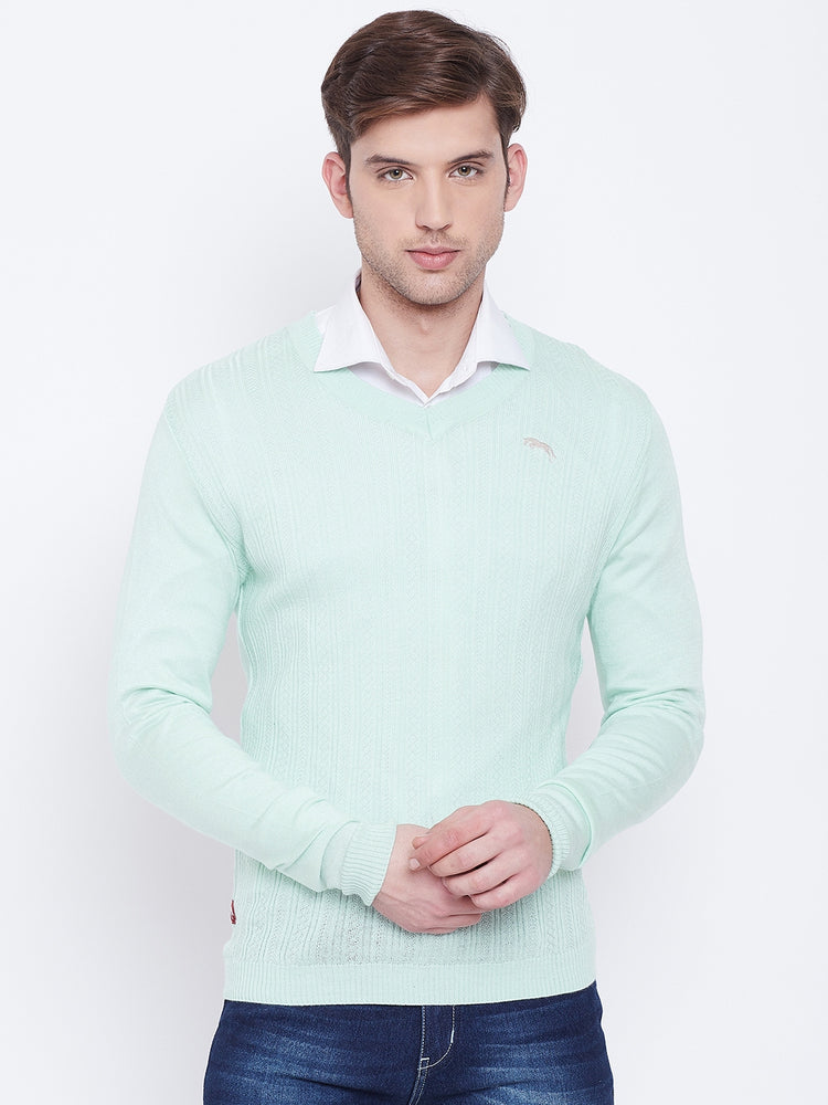 JUMP USA Men Teal Self Design Sweater - JUMP USA