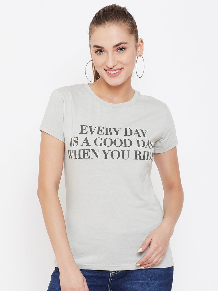 Women Grey Printed Casual Round neck T-shirt - JUMP USA