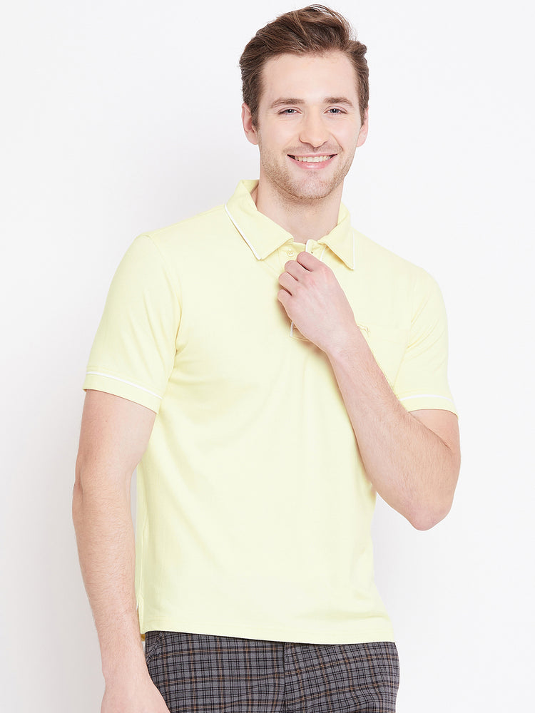 Men Yellow Solid Casual Polo T-shirts - JUMP USA