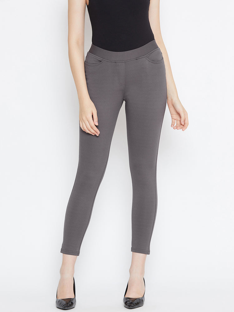 JUMP USA Women Grey Solid Casual Skinny fit Trousers - JUMP USA