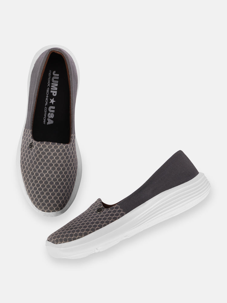JUMP USA Women's Textured Grey Smart Casual Sneakers Shoes - JUMP USA