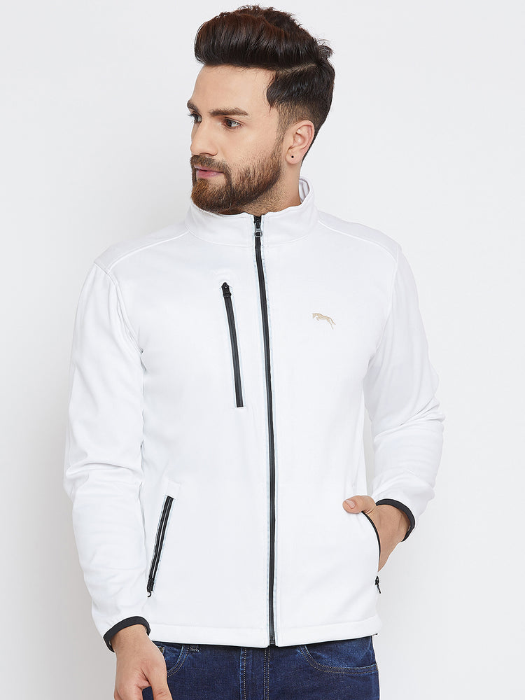 Men White Solid Sporty Jacket - JUMP USA