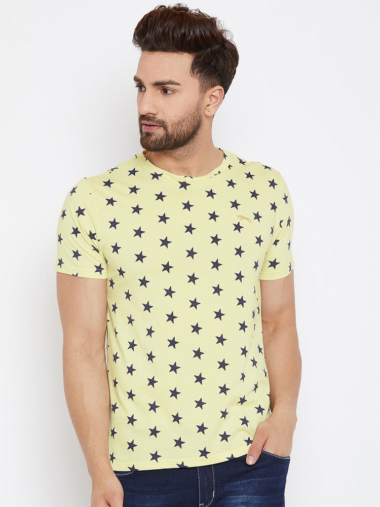 JUMP USA Men Yellow Printed Round Neck T-Shirt - JUMP USA