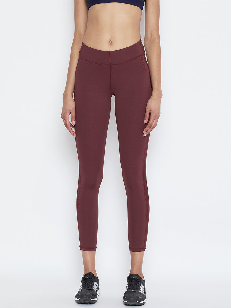 JUMP USA Women Solid Active Wear Maroon Tights - JUMP USA