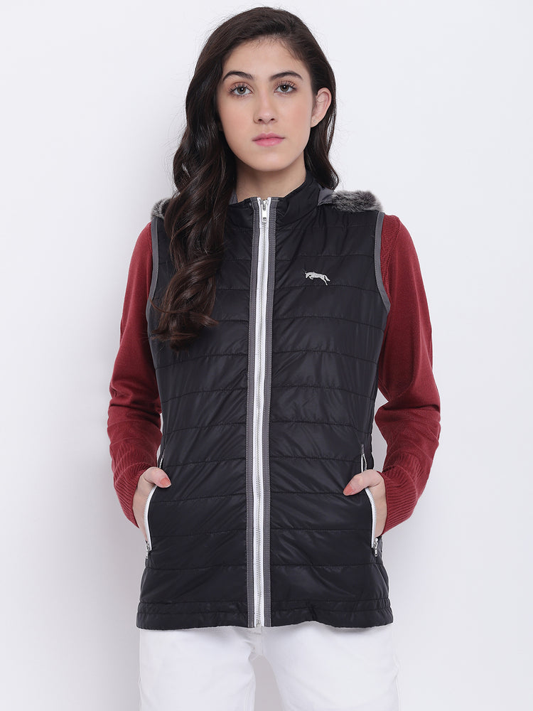 Women Black Casual Quilted Jacket - JUMP USA