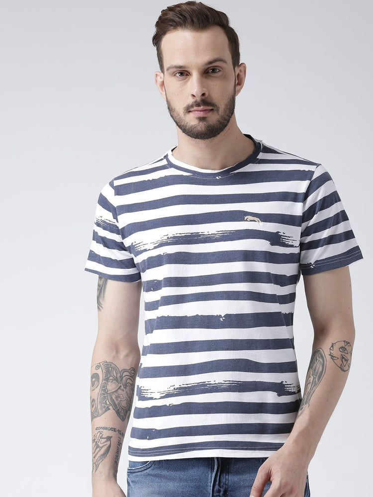 Men White Striped Round Neck T-shirt - JUMP USA