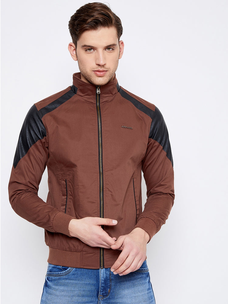 JUMP USA Men Brown Solid Casual Bomber Jacket - JUMP USA