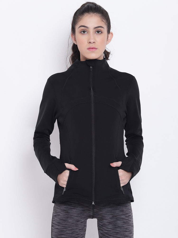 Women Black Sports Sporty Jacket - JUMP USA