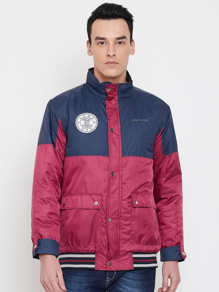 JUMP USA Men Navy Blue Colourblocked Casual Open Front Jacket - JUMP USA