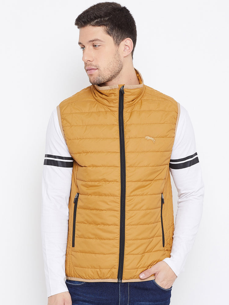 JUMP USA Men Mustard Sleevless Solid Bomber Jacket - JUMP USA