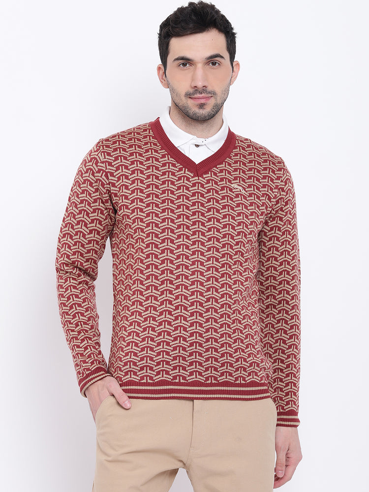 Men Casual Printed Red Sweaters - JUMP USA