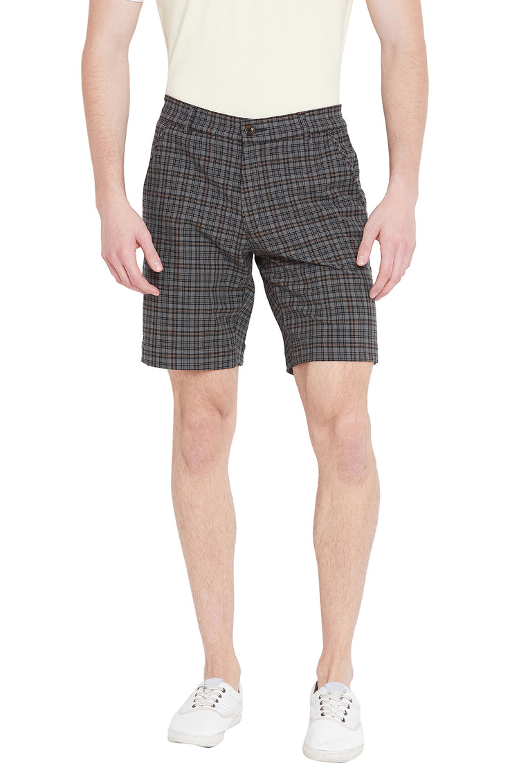 Men Grey Checked Casual Shorts - JUMP USA