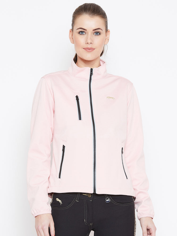 Women Pink Solid Sporty Jacket - JUMP USA