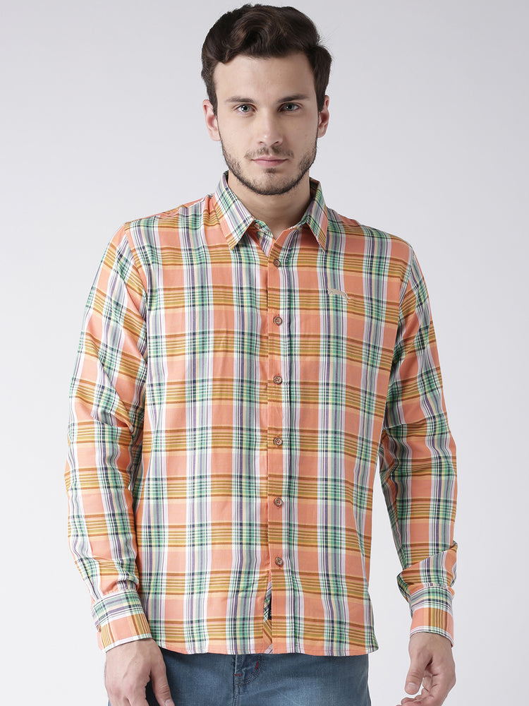Men Casual Checked Orange Shirts - JUMP USA