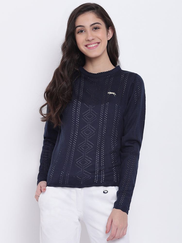 Women Navy Blue Casual Sweaters - JUMP USA