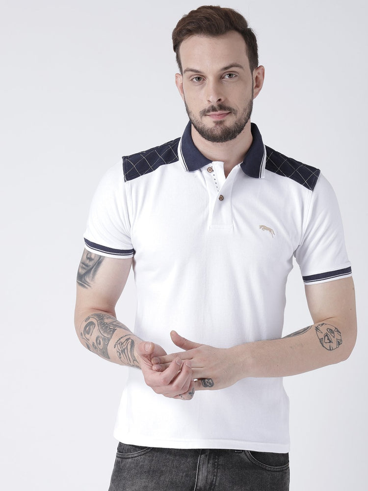 Men White Solid Polo T-shirt - JUMP USA