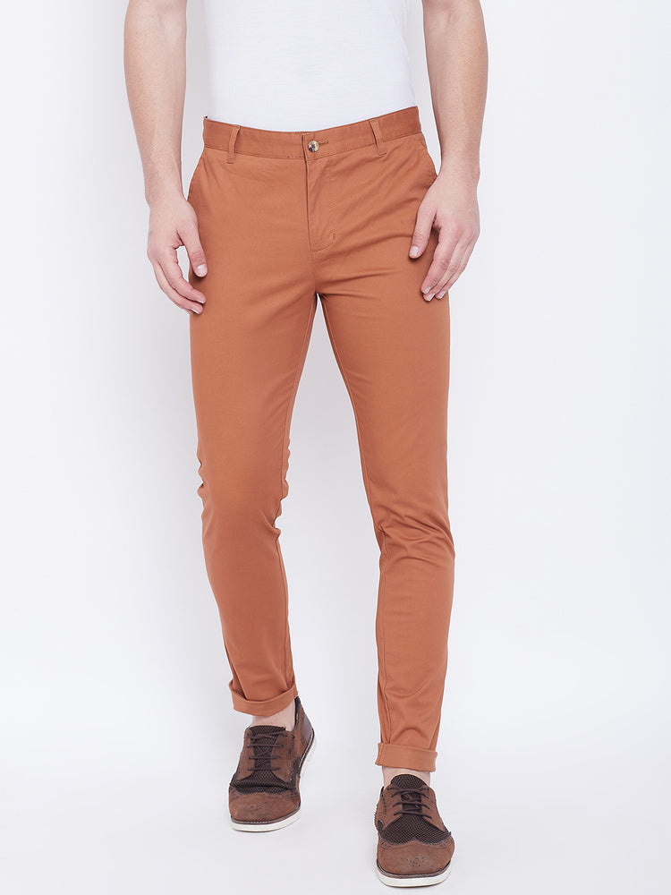 JUMP USA Men Bronze Casual Slim Fit Trousers - JUMP USA