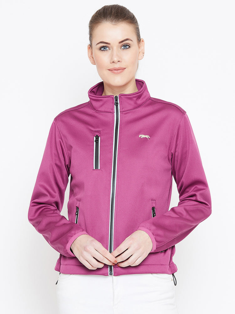 Women Maroon Solid Sporty Jacket - JUMP USA