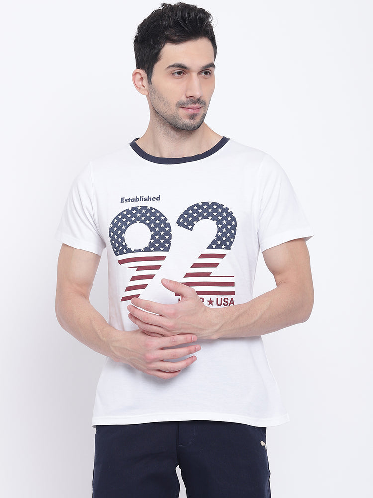 Men Casual Striped White T-shirt - JUMP USA