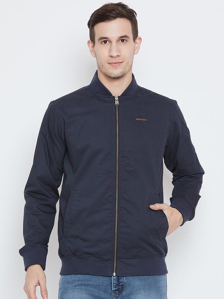 Men Casual Navy Blue Bomber Jacket - JUMP USA