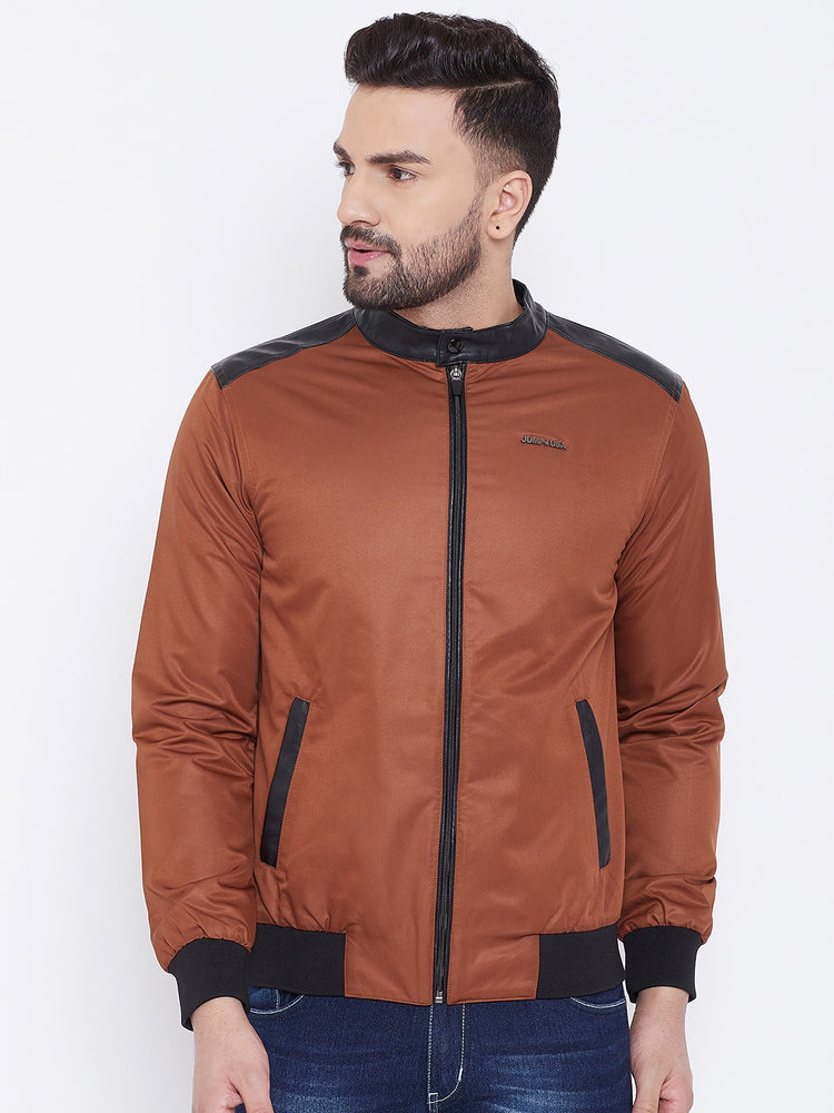 JUMP USA Men Brown Solid Casual Bomber Jacket - JUMP USA