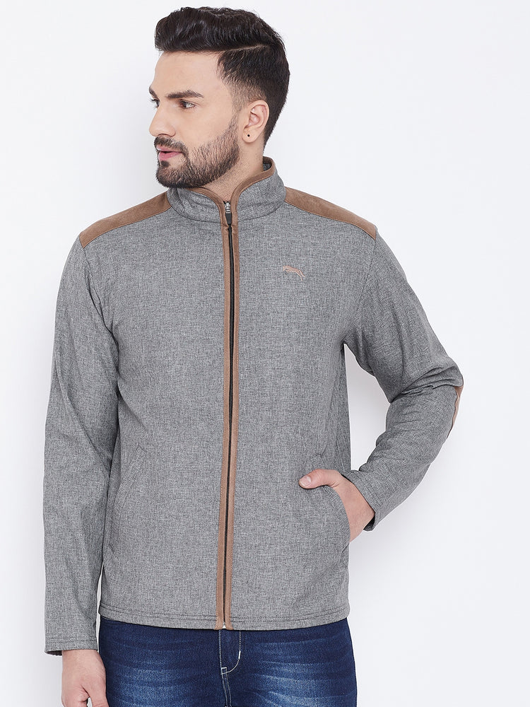 JUMP USA Men Grey Solid Bomber Jacket - JUMP USA