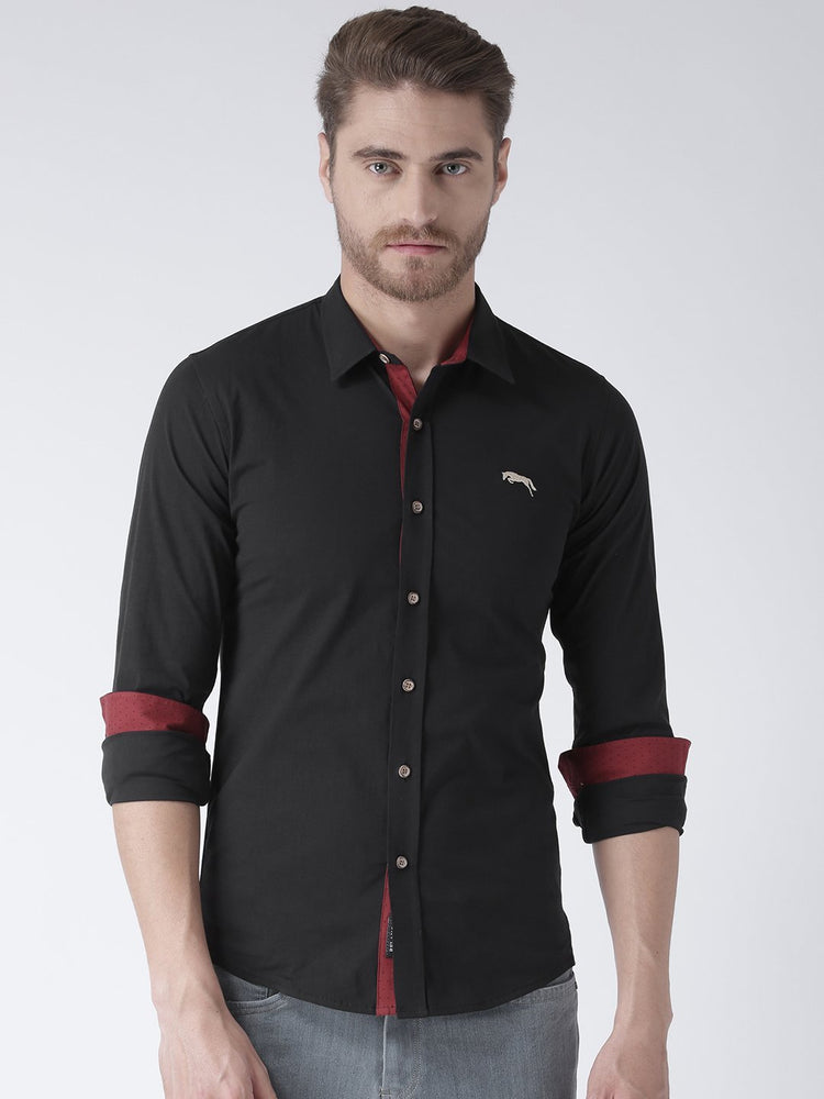 Men Black Solid Cotton Regular Fit Shirt - JUMP USA