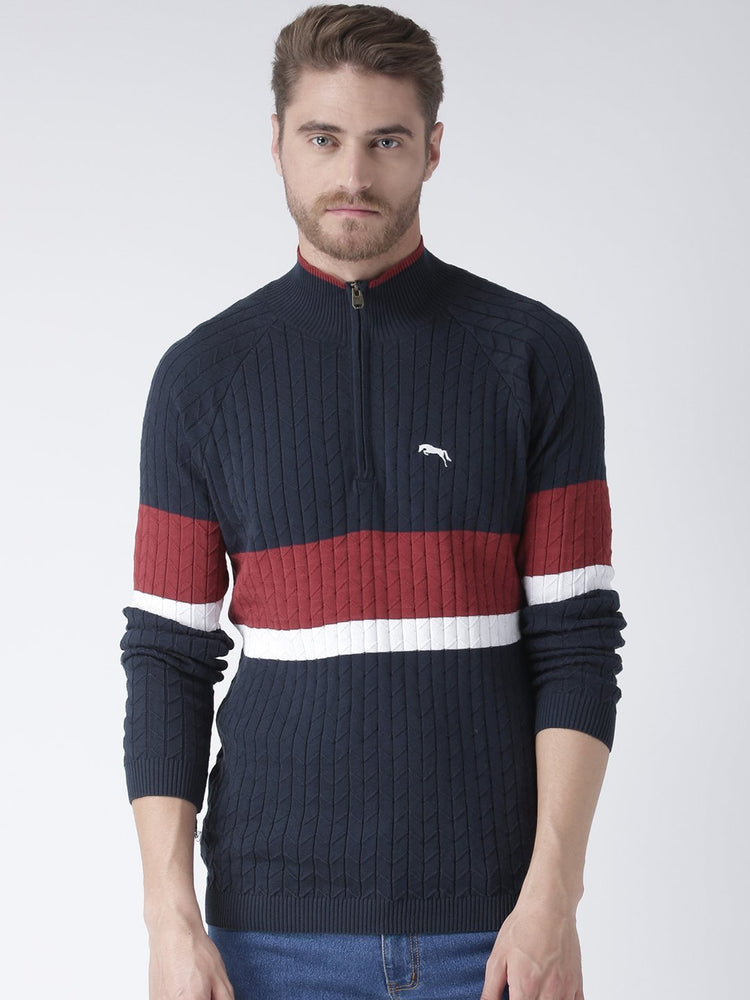 Men Navy Blue Solid Sweater - JUMP USA
