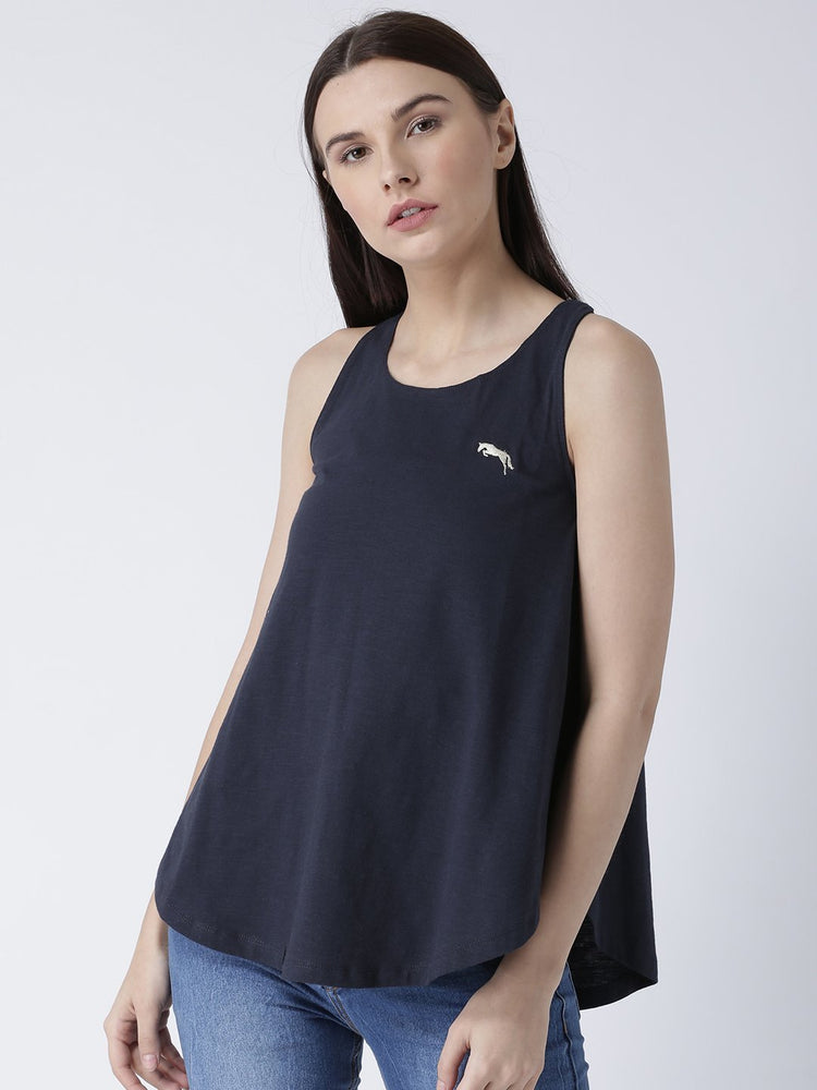 Women Navy Blue Solid Top - JUMP USA