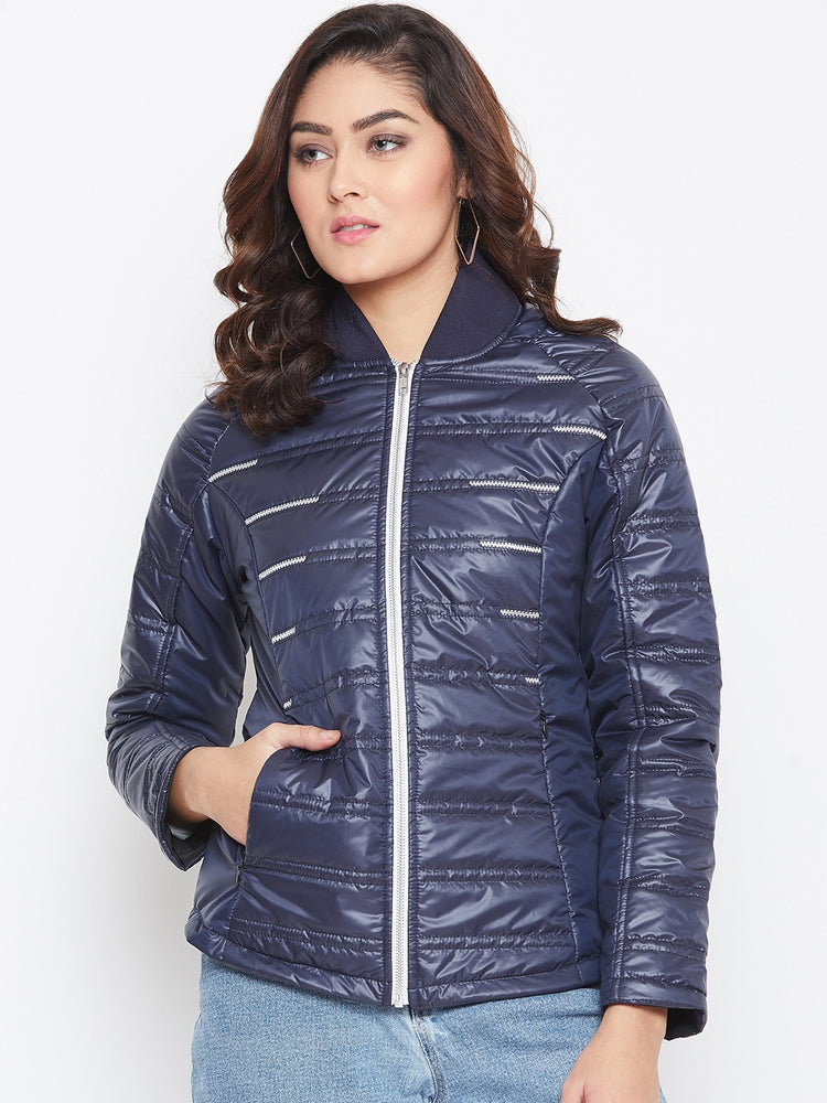 JUMP USA Women Blue Solid Padded Jacket - JUMP USA