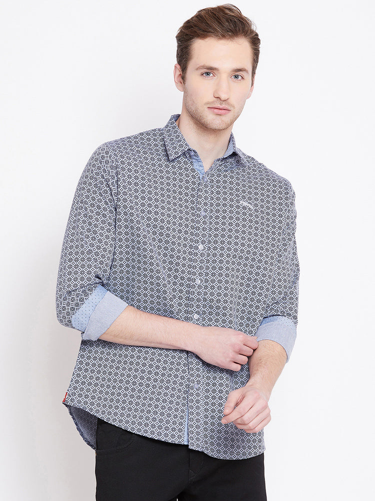 Men White Printed Casual Relaxed Fit Shirts - JUMP USA