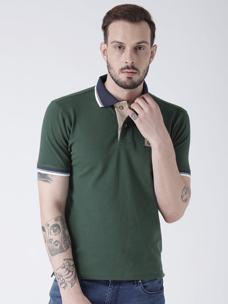 Men Green Solid Polo T-shirt - JUMP USA