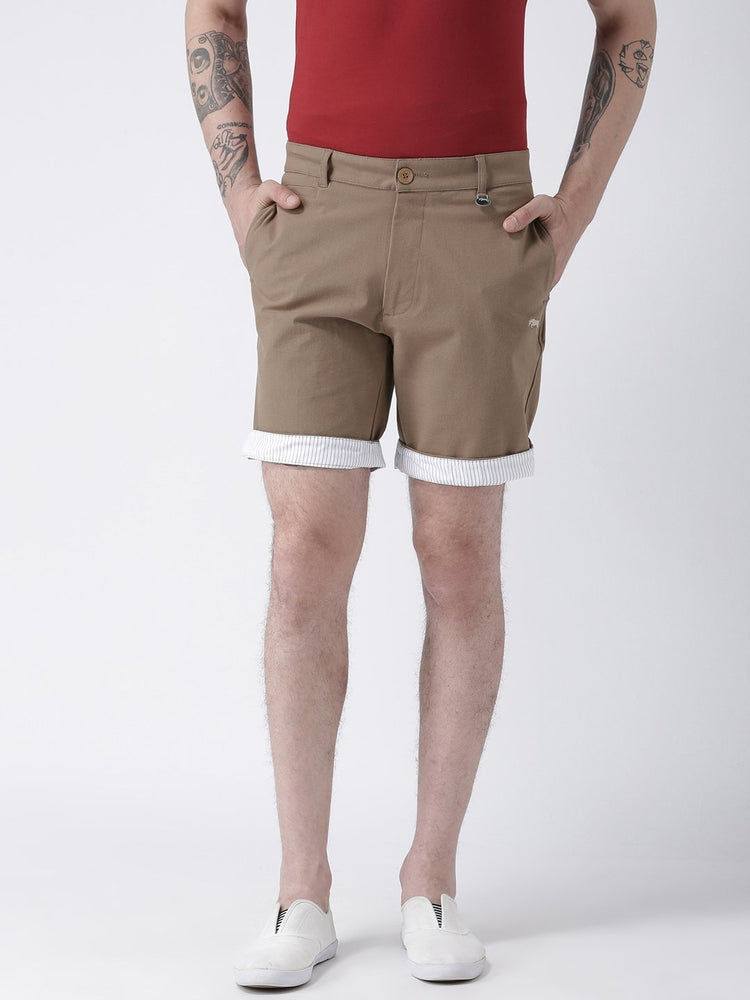 Men Brown Solid Chino Shorts - JUMP USA