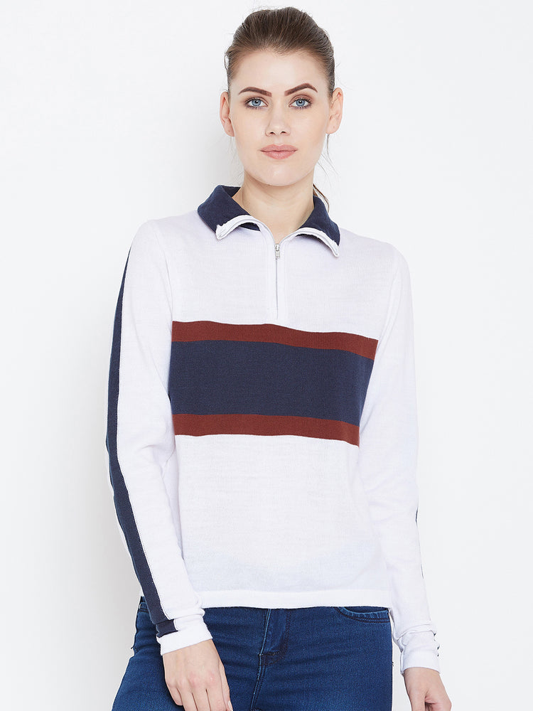 Womens Colourblock White/Ec Navy Sweaters - JUMP USA