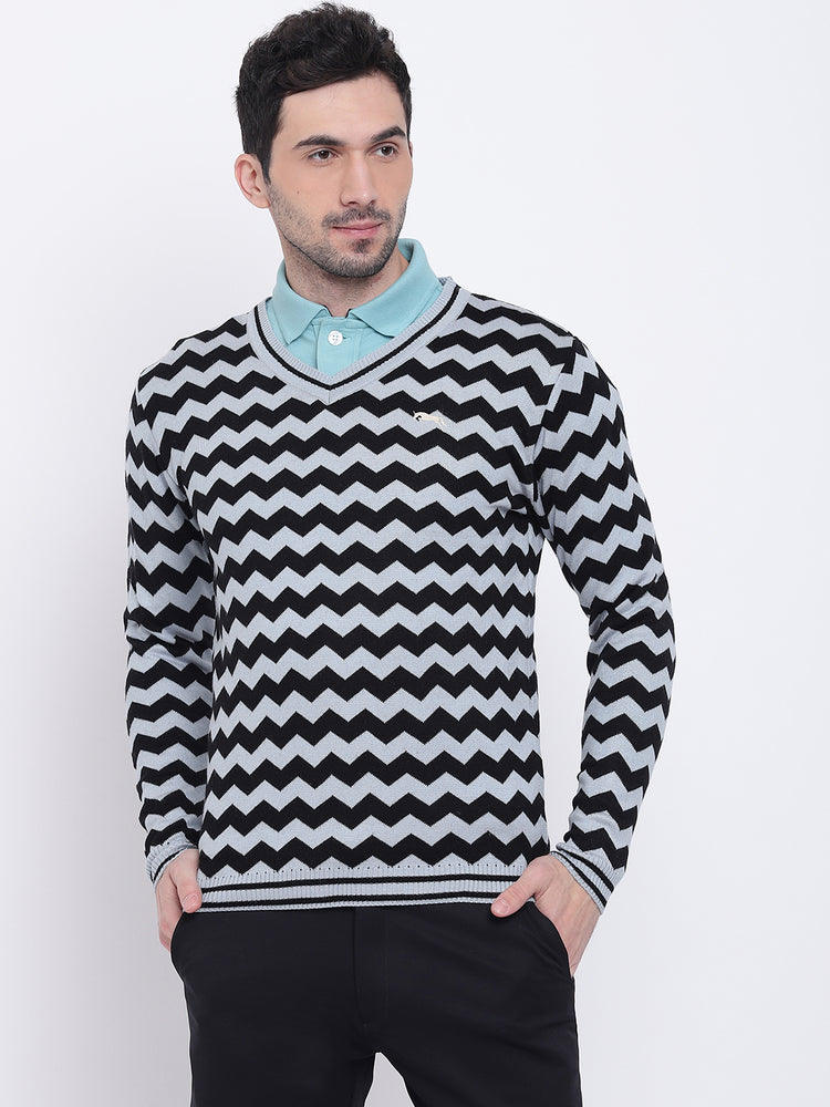 Men Casual Colourblocked Blue Sweaters - JUMP USA