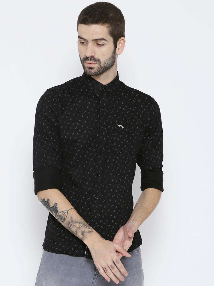 Men Black Slim Fit Printed Casual Shirt - JUMP USA