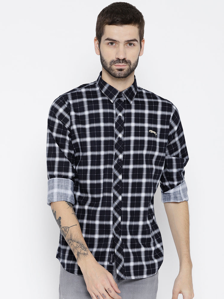Men Beige Regular Fit Checked Casual Shirt - JUMP USA
