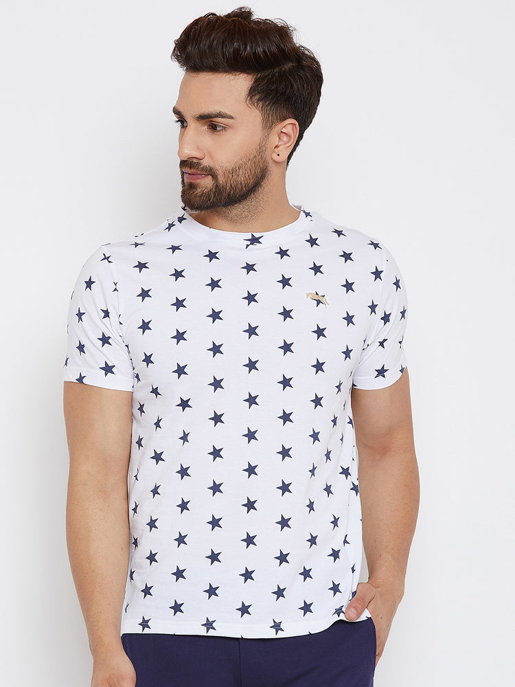 JUMP USA Men White Printed Round Neck T-Shirt - JUMP USA