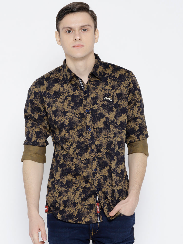 Men Beige Slim Fit Printed Casual Shirt - JUMP USA